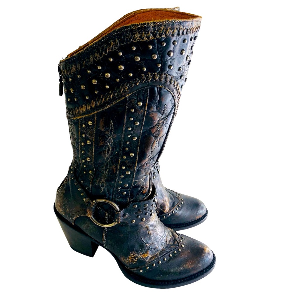 Dan Post size 6 womens distressed boots back zip cowboy / cowgirl / western.